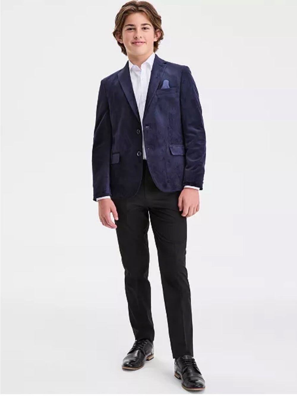 B by BROOKS BROTHERS Navy Velvet Classic Sport Coat - 10R